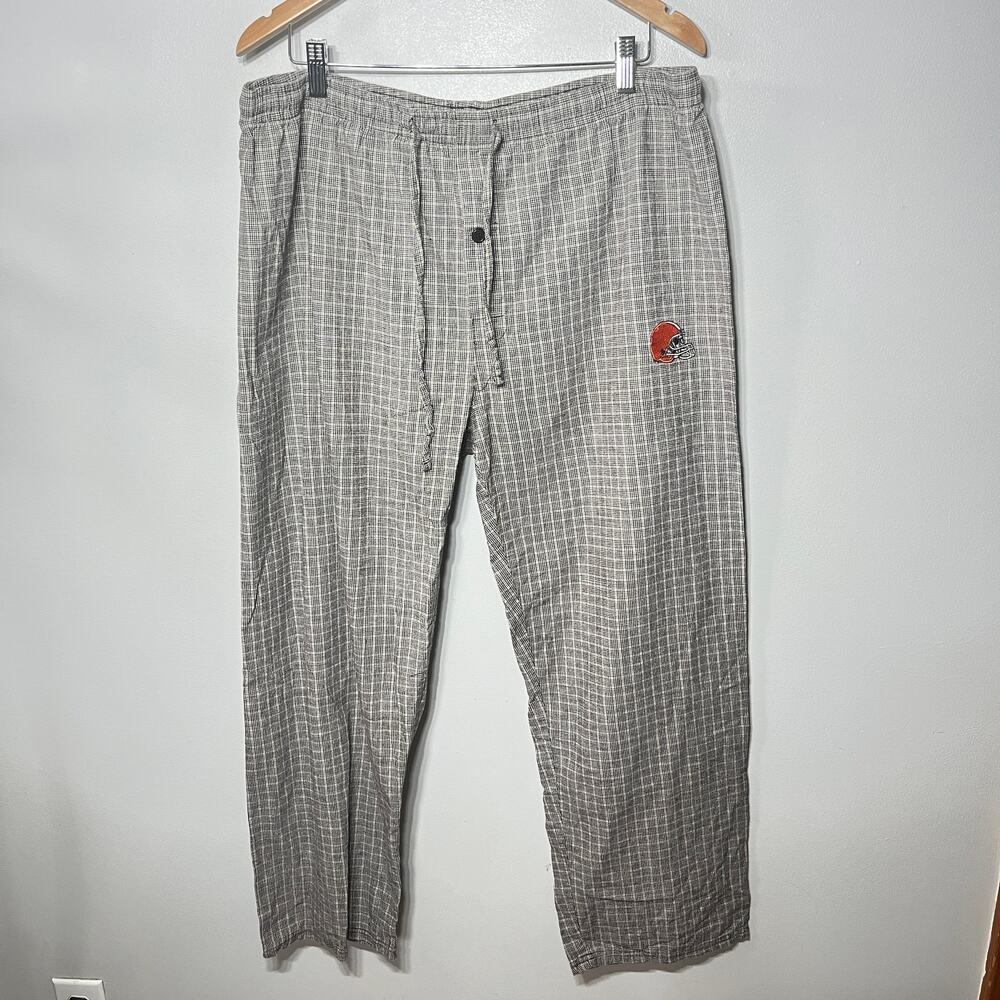 Cleveland Browns NFL Brown Plaid Pajama Lounge Pants Embroidered Logo XL Mens